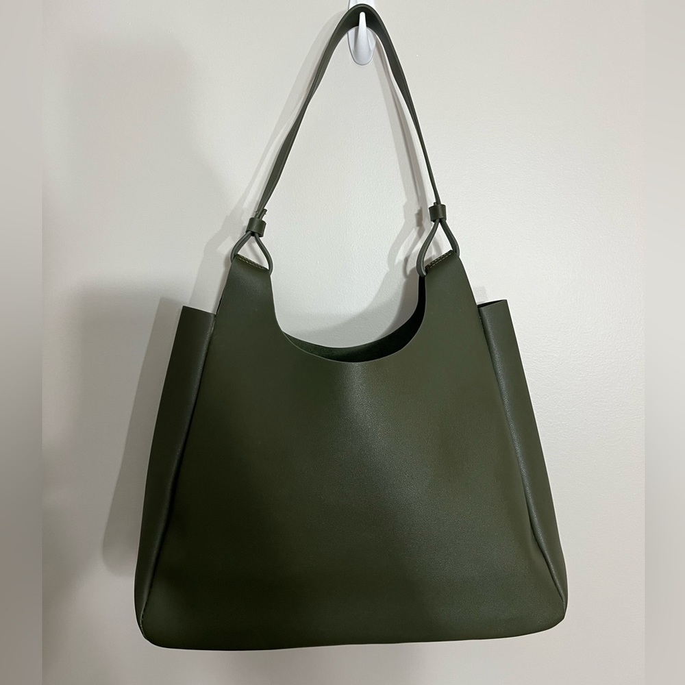 Neiman Marcus olive green in faux leather triangle tote